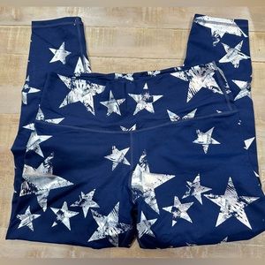 Aerie chill play move metallic silver star navy blue leggings
